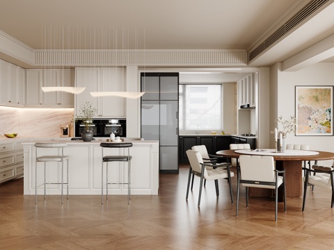  奶油中古风餐厅3d模型 