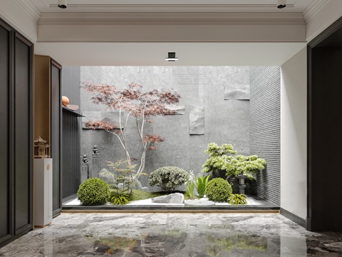  现代中式植物景观 天井植物造景墙 新中式景观造景 室内造景植3d模型 