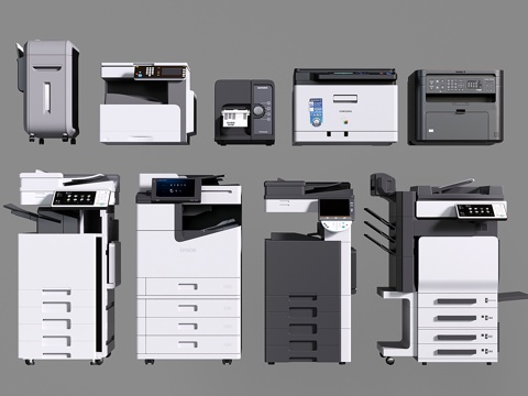 现代打印机 激光打印机 办公设备 粉碎机 扫描一体机su模型