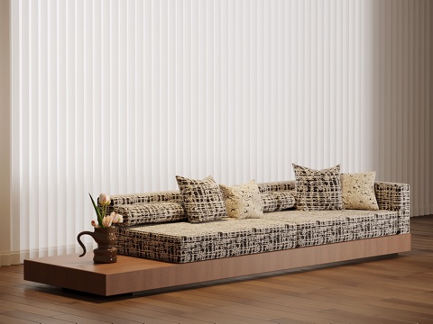 现代中古风沙发 休闲布艺沙发su模型