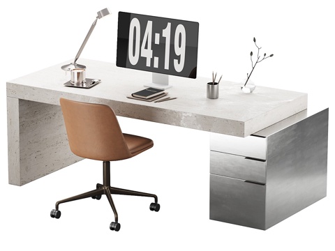 现代意式书桌椅 办公桌椅3d模型