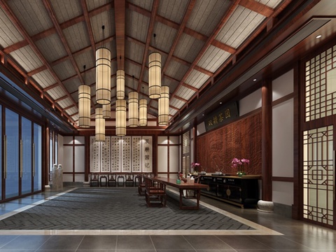  中式公司大堂3d模型 