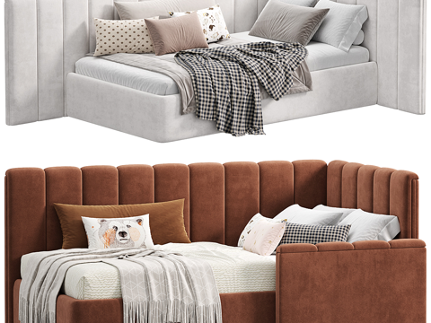  现代奶油风儿童布艺沙发床3d模型 