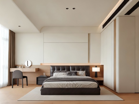  现代极简家居卧室 次卧 主卧 无主灯卧室 卧室梳妆台 高级灰3d模型 