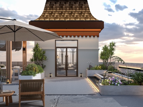  现代景观庭院 别墅庭院  景观花园 绿植景观 休闲区 凉亭3d模型 