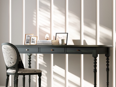 美式书桌 美式书桌椅 美式梳妆台 美式复古书桌椅su模型