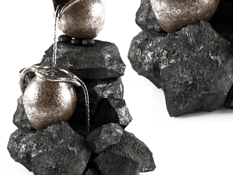  中式水景假山3d模型 