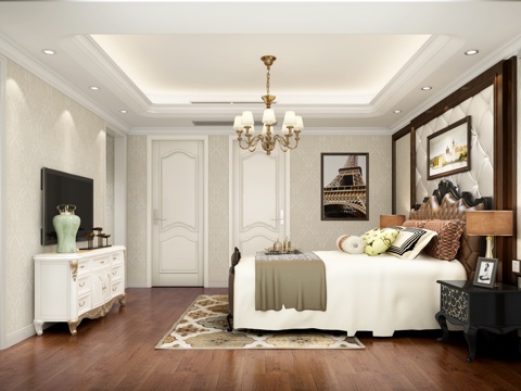  简欧欧式卧室 简欧卧室3d模型 