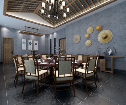  新中式包间 餐厅包间3d模型 