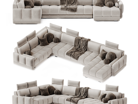 现代奶油风 Claus 布艺组合转角沙发3d模型 