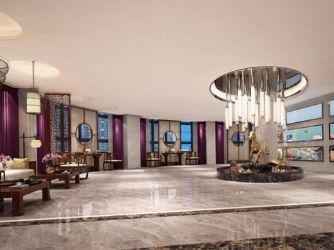  新中式中式公司大堂3d模型 