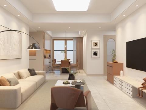  现代客餐厅组合 简约风 简装3d模型 