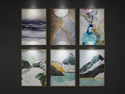  现代抽象装饰艺术挂画组合 抽象画 装饰画 3D模型3d模型 