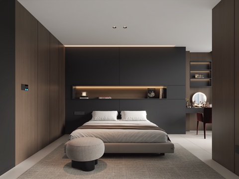  现代意式主卧3d模型 