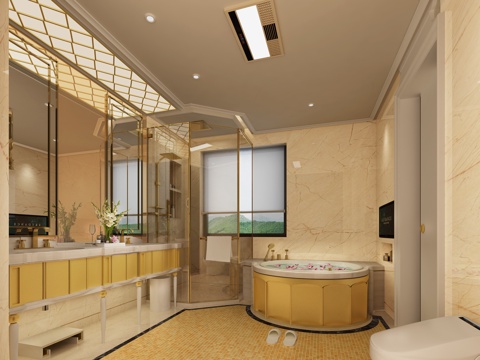  简欧欧式奢华卫生间3d模型 