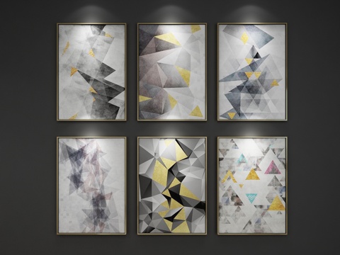  北欧几何拼接抽象装饰挂画 抽象画 照片墙 装饰画 3D模型3d模型 