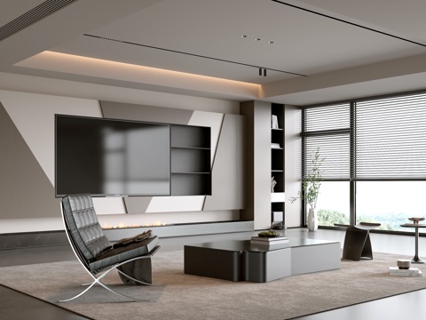 意式客厅 现代客厅 电视背景墙 电视柜 客厅背景 沙发茶几组su模型