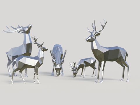  鹿雕塑 景观雕塑 低多边形雕塑 不锈钢雕塑 公园雕塑 景观雕3d模型 
