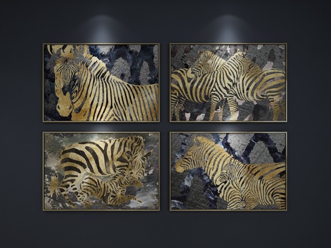  现代金色斑马抽象艺术装饰挂画 抽象画 装饰画 3D模型3d模型 