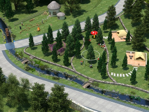  露营 水车 蘑菇屋 河谷3d模型 