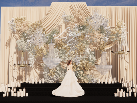 浅香槟色布幔花艺婚礼美陈su模型