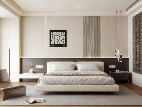  现代极简家居卧室 次卧 主卧 无主灯卧室 卧室梳妆台 高级灰3d模型 