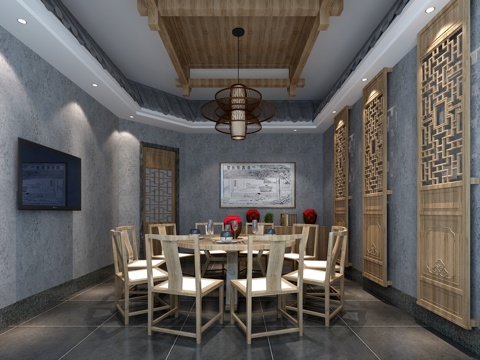  新中式包间 餐厅包间 新中式3d模型 