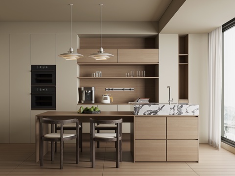 现代岛台餐厅su模型