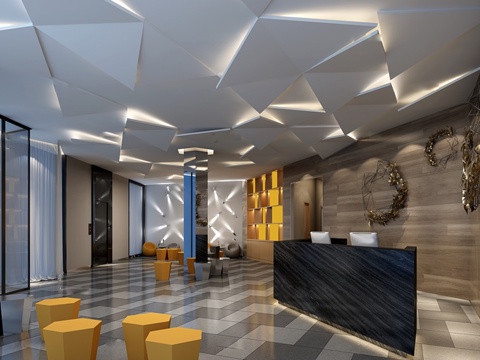  现代风格公司前台大厅3d模型 