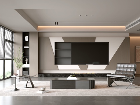  意式客厅 现代客厅 电视背景墙 电视柜 客厅背景 沙发茶几组3d模型 