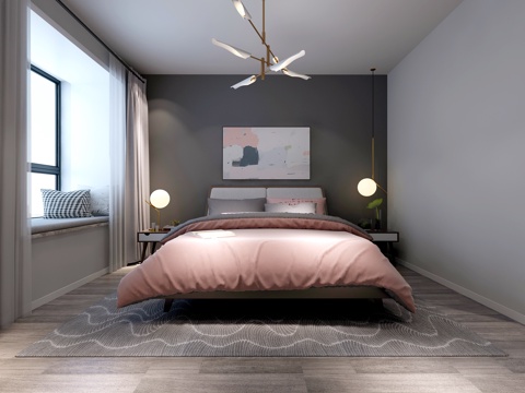  北欧卧室 吊灯挂画3d模型 