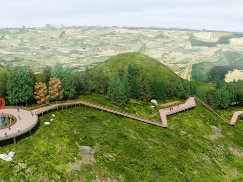 观景平台 景观台 栈道 景点 山体景观 苹果雕塑3d模型
