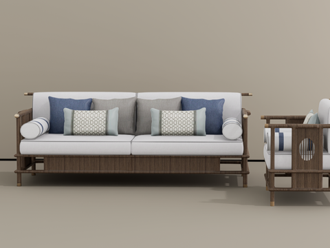 三人沙发su模型