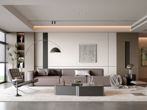  意式客厅 现代客厅 沙发背景墙 组合沙发 沙发茶几组合 客厅3d模型 