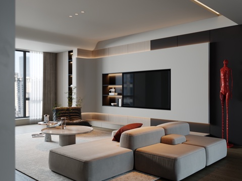 现代客厅 沙发茶几组合 茶几 单人沙发 饰品摆件su模型