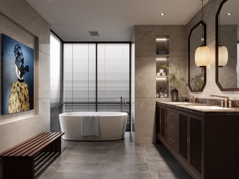  新中式卫生间3d模型 