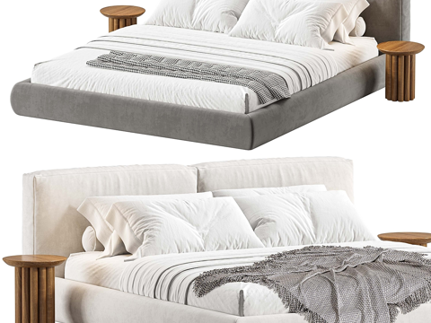  现代意式布艺双人床3d模型 