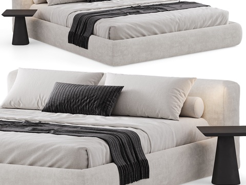  现代意式 Amos Boucle 布艺双人床3d模型 