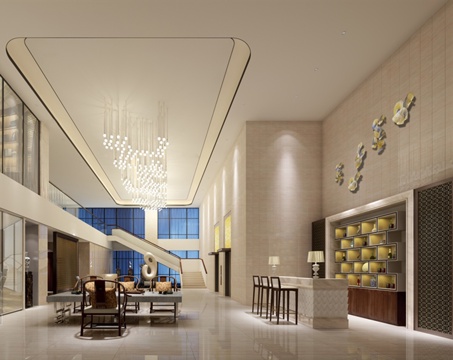  其它混搭风公司前台大堂3d模型 