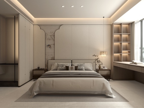  现代卧室3d模型 