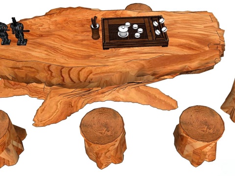 实木桌椅 实木椅子 实木桌子 椅子 桌子 茶桌椅su模型