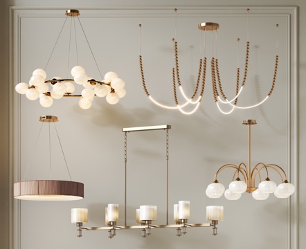 现代艺术吊灯组合 客厅吊灯 餐厅吊灯 玻璃吊灯 金属吊灯su模型