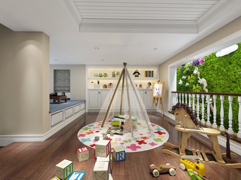 现代最新现代简约简欧儿童房 童趣 玩具 榻榻米 书柜 钢3d模型