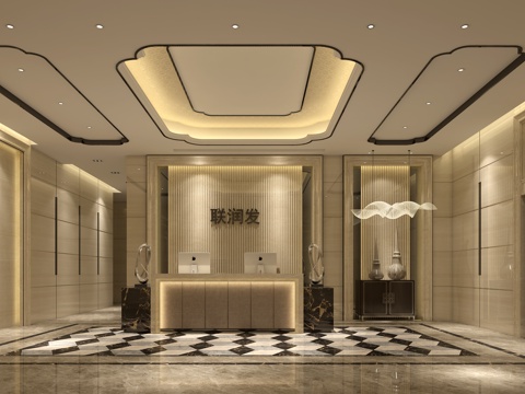  现代公司前台 前厅 公司大堂 门厅3d模型 