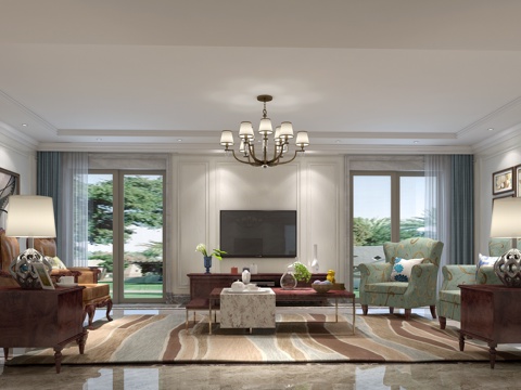  美式 会客厅 接待室 休闲室3d模型 