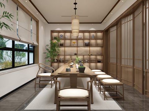  新中式 茶室3d模型 