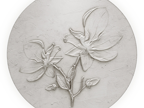  新中式圆形浮雕板 装饰板3d模型 