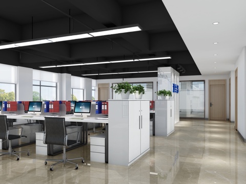  公共办公区3d模型 