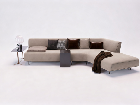  现代简约L型布艺沙发 米白色布艺沙发3d模型 