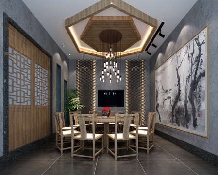  新中式包间 餐厅包间 新中式3d模型 